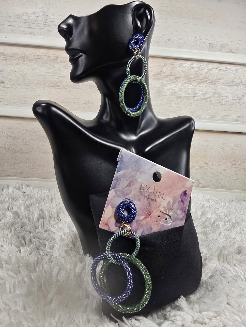 Green & Blue Triple Hoop Drop Earrings